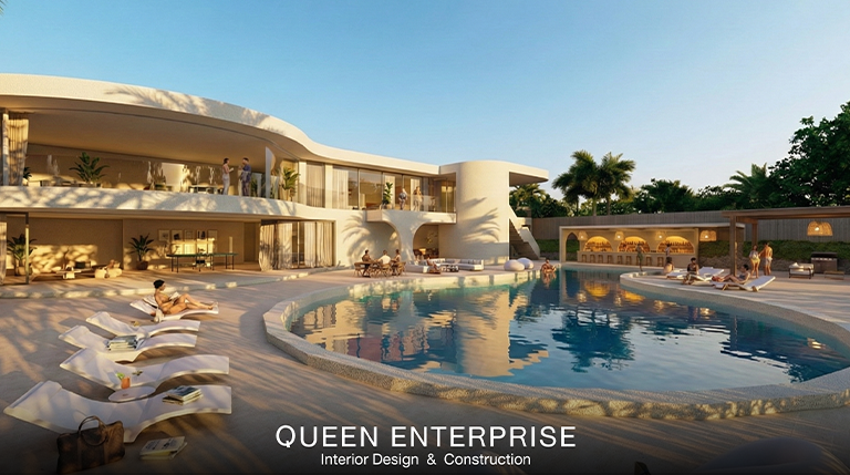 ออกแบบบ้านพักตากอากาศ Private Pool Villa ภูเก็ต, พูลวิลล่าหรูสไตล์ Modern Luxury, งานออกแบบอินทีเรียพรีเมียมวิวทะเล, ผลงานออกแบบจริง, Queen Enterprise Construction Company, งานอินทีเรียคือสิ่งสำคัญ, สถาปนิกออกแบบภายใน, วิศวกรควบคุมงาน, ผู้รับเหมามีใบกว, งานฝีมือประณีตในการเลือกวัสดุ, ระบบสระว่ายน้ำล้น Infinity Edge Pool