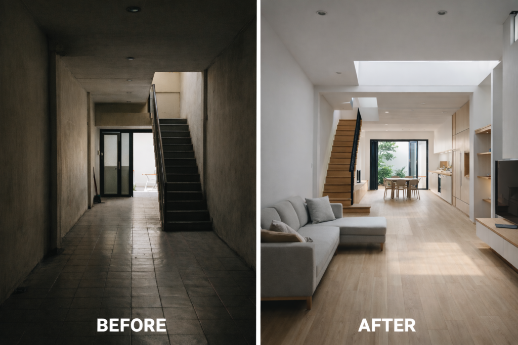 ไซต์งานรีโนเวทตึกแถว, งานปรับปรุงฟาซาดตึกแถว, รีโนเวทตึกแถวระหว่างก่อสร้าง, ตึกแถวไทยกำลังซ่อมแซม, งานรีโนเวทอาคารพาณิชย์จริง