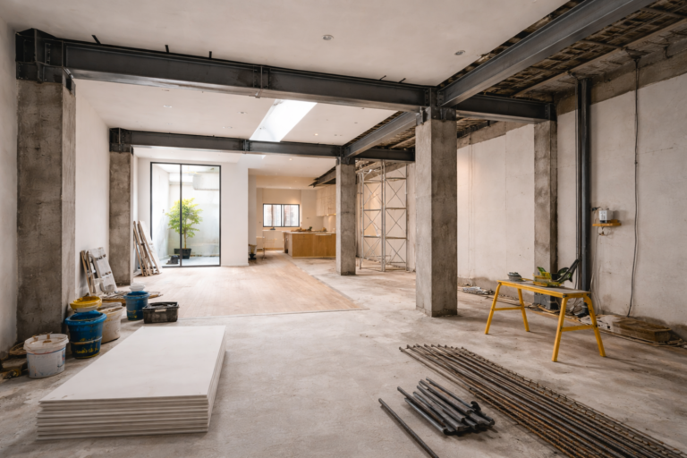 วัสดุก่อสร้างรอใช้งาน , รีโนเวทตึกแถว , หน้างานหยุดชั่วคราว , ไทม์ไลน์รีโนเวท , งานก่อสร้างภายใน