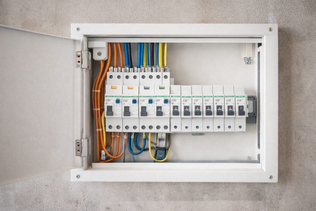 ตู้เบรกเกอร์ไฟฟ้าใหม่, RCBO กันดูด, ระบบไฟฟ้าตึกแถวเก่า, เดินสายไฟใหม่, รีโนเวทงานระบบ, ความปลอดภัยไฟฟ้าอาคาร, ตู้ควบคุมไฟฟ้ามาตรฐาน